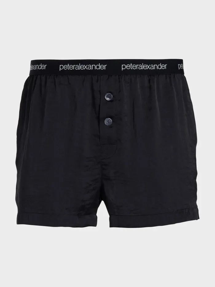 Men Black Jacquard Satin Boxer Short Black Peter Alexander Shorts