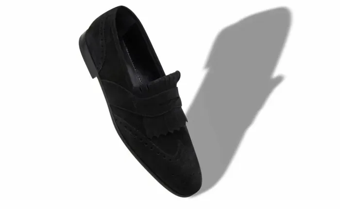 Men Black Suede Kiltie Loafers Manolo Blahnik Loafers