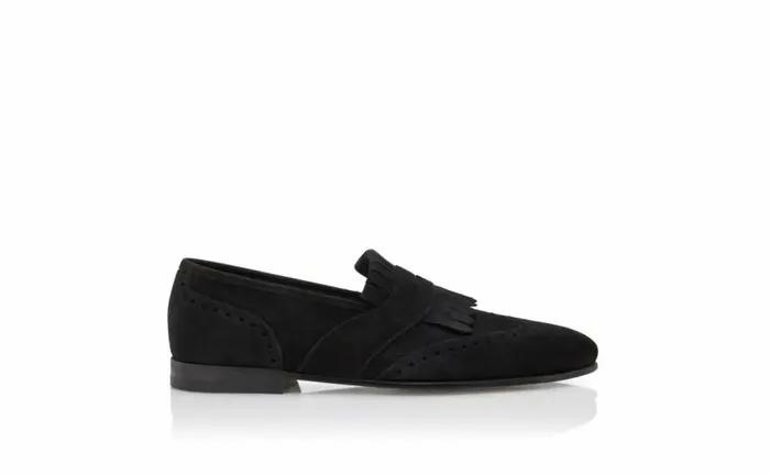 Men Black Suede Kiltie Loafers Manolo Blahnik Loafers