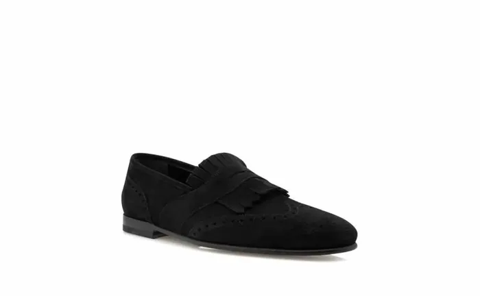 Men Black Suede Kiltie Loafers Manolo Blahnik Loafers