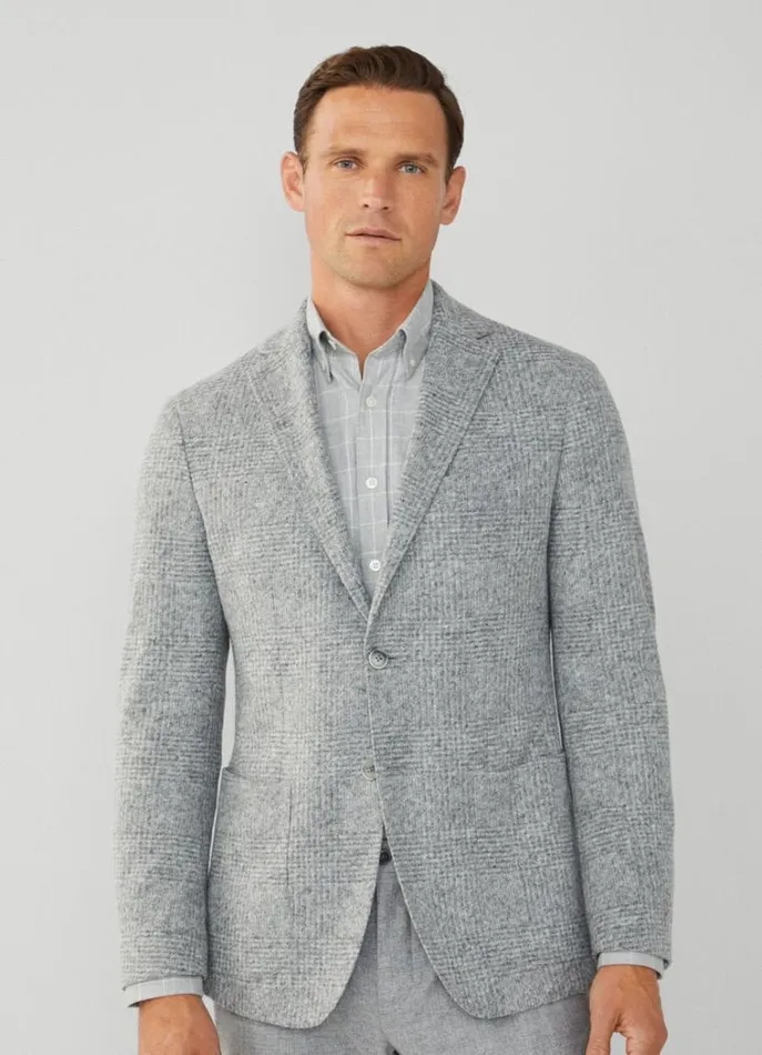 Men Blazers Hackett London Wool Glen Check Blazer Light Grey
