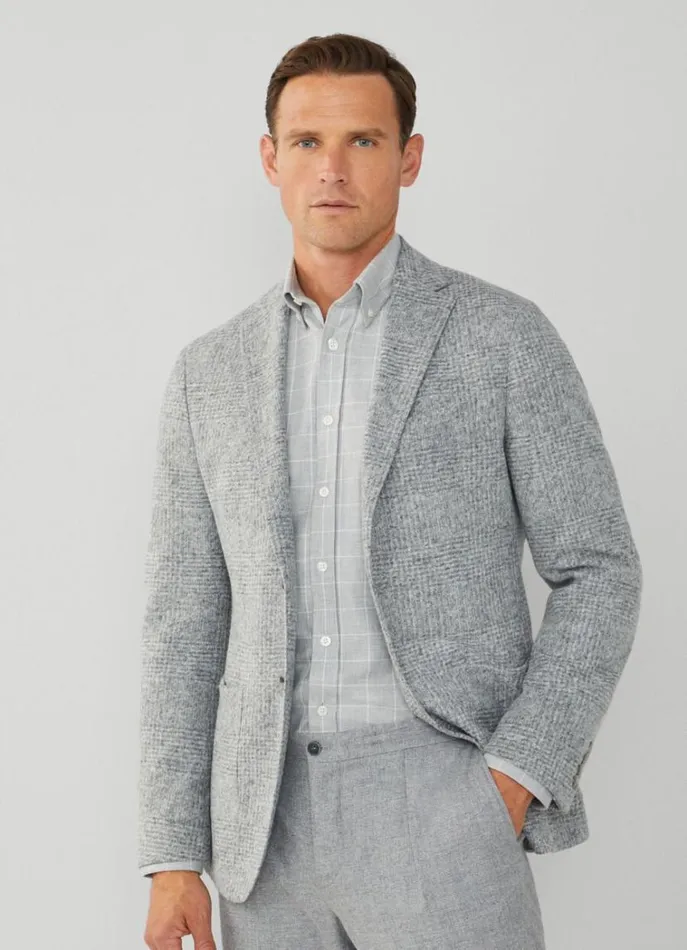 Men Blazers Hackett London Wool Glen Check Blazer Light Grey