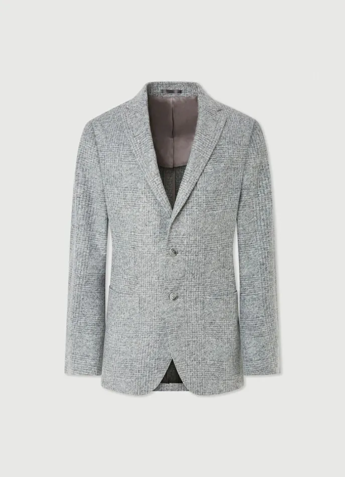 Men Blazers Hackett London Wool Glen Check Blazer Light Grey