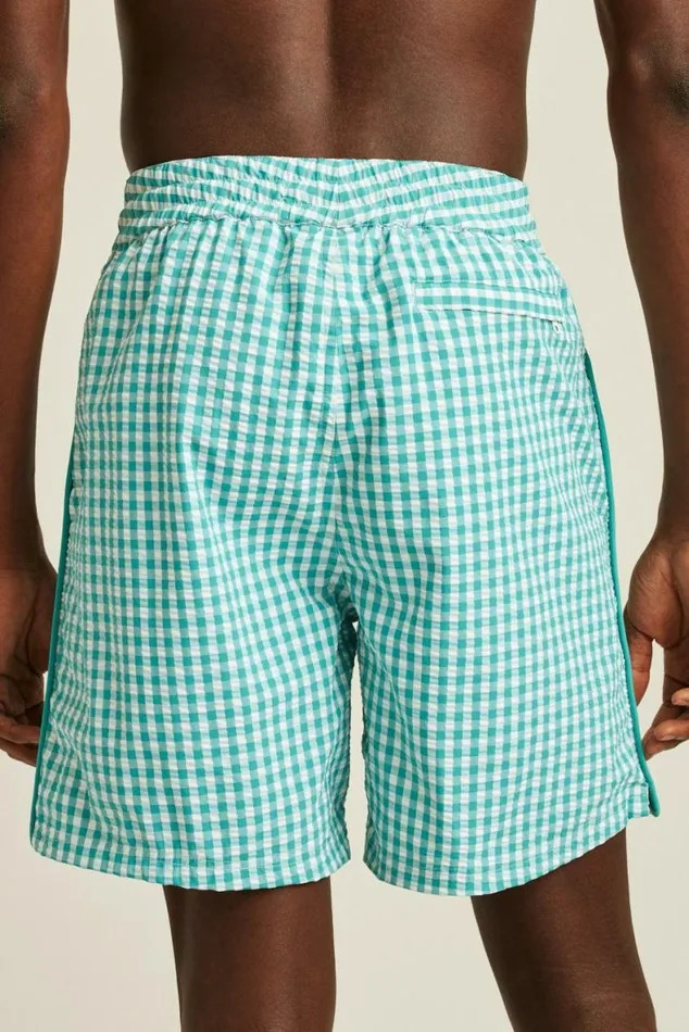 Men Boardwalk Swim Short Teal And White Gingham Bonobos Casual Shorts