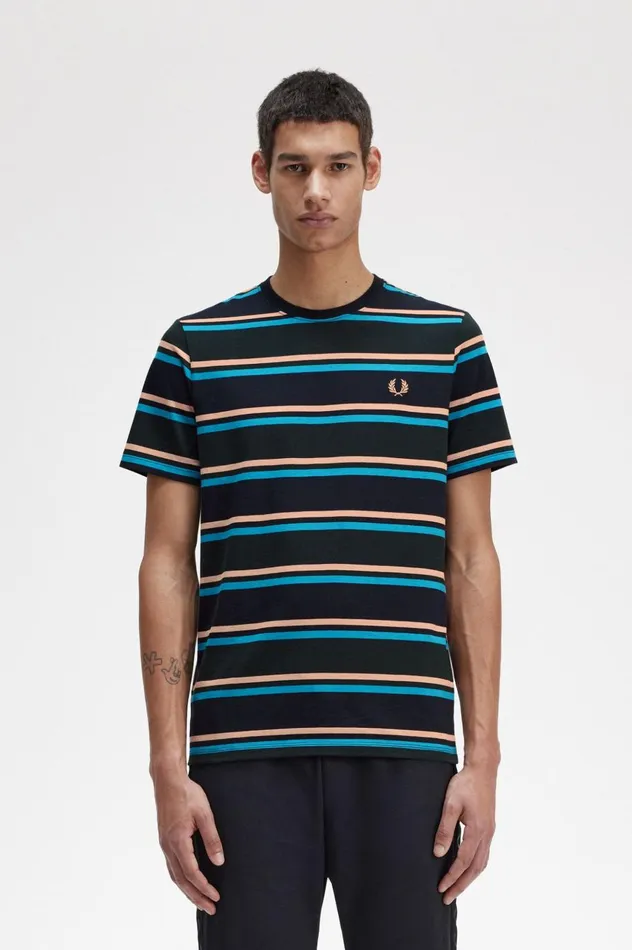 Men Bold Stripe TShirt Night Green Fred Perry TShirts