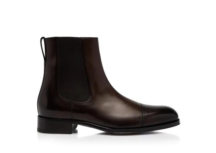 Men Boots Tom Ford Burnished Leather Edgar Chelsea Boot Ebony