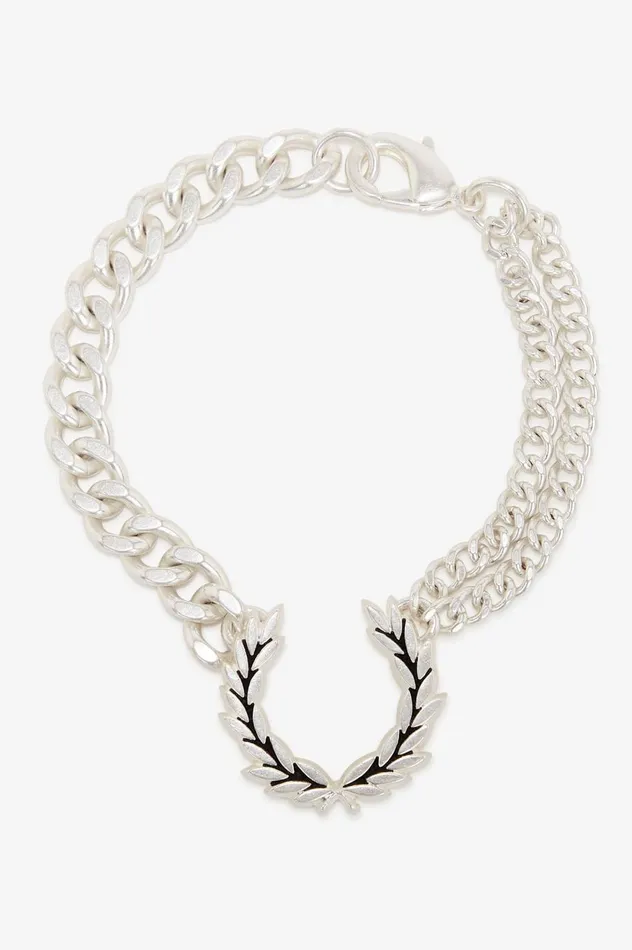 Men Chunky Laurel Wreath Bracelet Metallic Silver Fred Perry Accessories