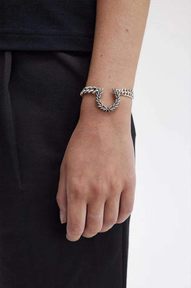 Men Chunky Laurel Wreath Bracelet Metallic Silver Fred Perry Accessories
