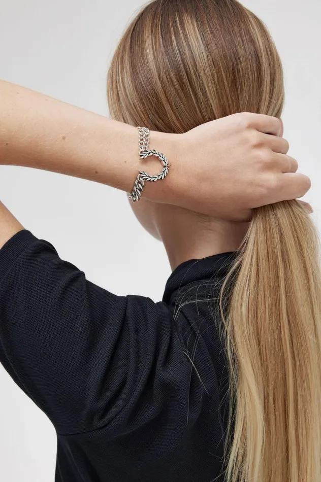 Men Chunky Laurel Wreath Bracelet Metallic Silver Fred Perry Accessories