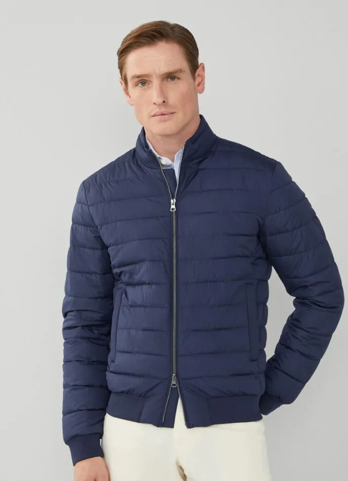 Men Coats and Jackets Hackett London Padded Blouson Jacket Navy Blazer