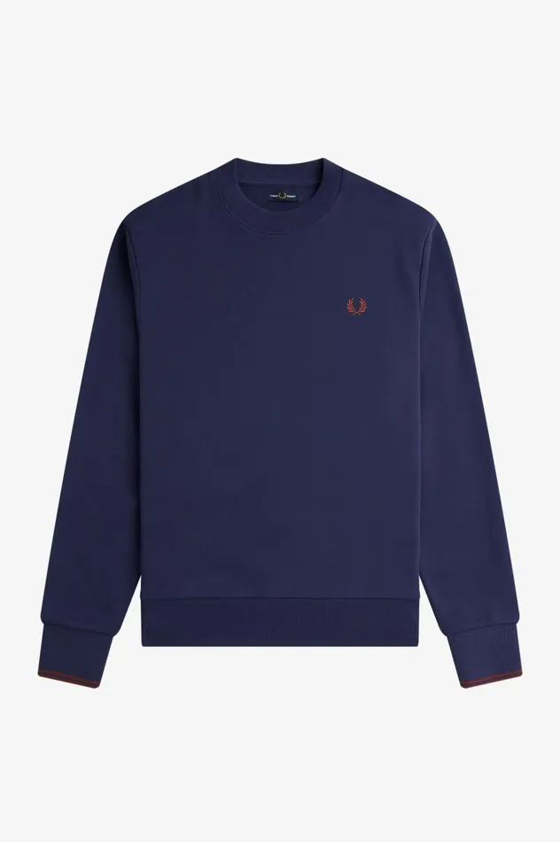 Men Crew Neck Sweatshirt French Navywhisky Brown Fred Perry Sweatshirts