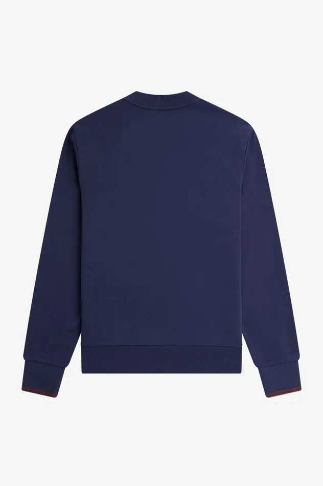 Men Crew Neck Sweatshirt French Navywhisky Brown Fred Perry Sweatshirts