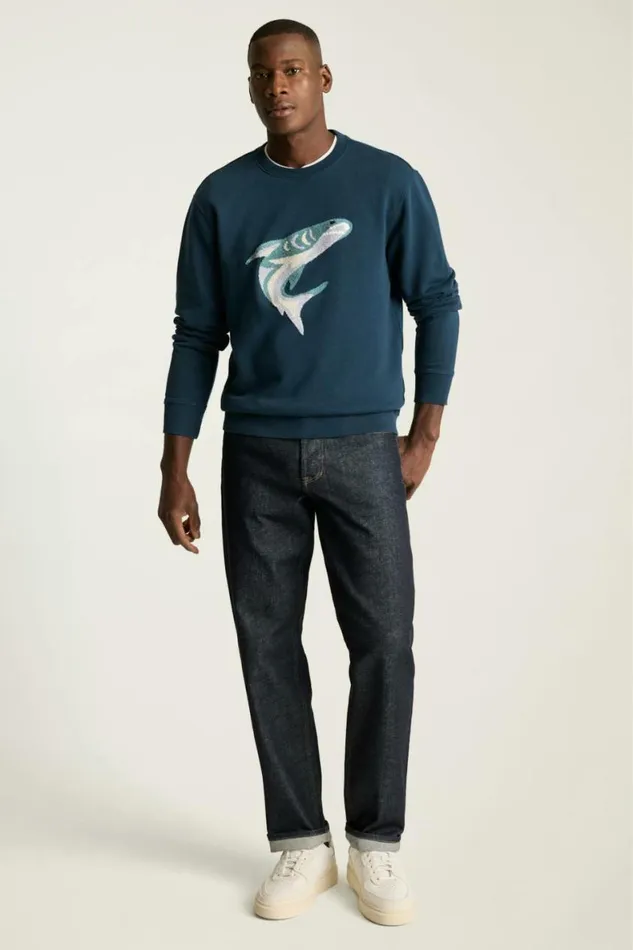 Men Critter French Terry Crew Blue Shark Snack Attack Bonobos Crew and VNeck Sweaters Men Critter French Terry Crew Blue Shark Snack Attack Bonobos Crew and VNeck Sweaters