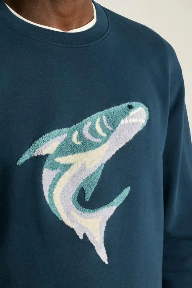 Men Critter French Terry Crew Blue Shark Snack Attack Bonobos Crew and VNeck Sweaters