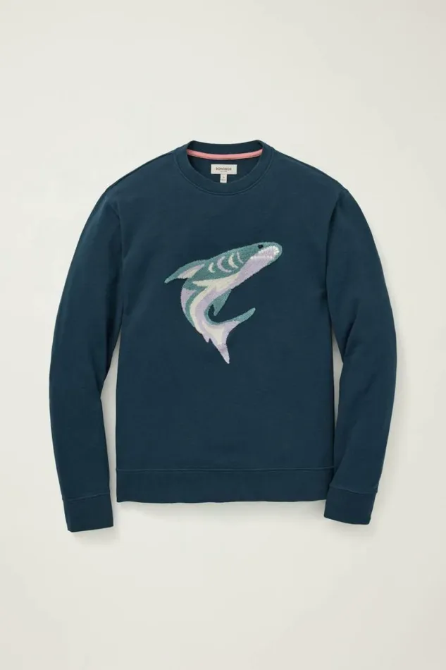 Men Critter French Terry Crew Blue Shark Snack Attack Bonobos Crew and VNeck Sweaters