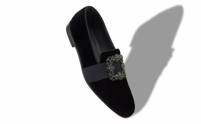 Men Dark Blue Velvet Jewelled Buckle Loafers Manolo Blahnik Loafers