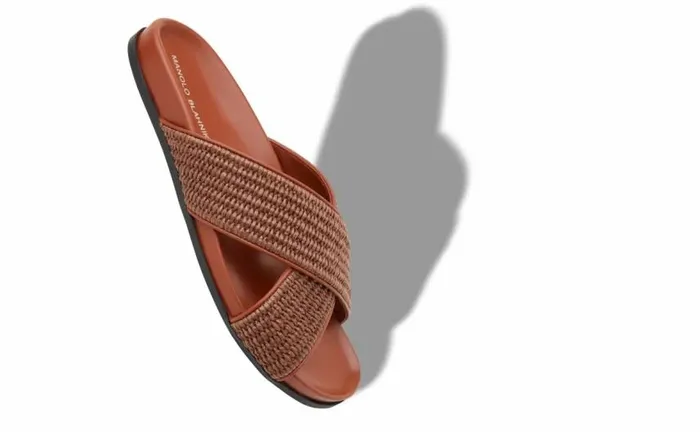 Men Dark Brown Raffia Flat Sandals Manolo Blahnik Sandals