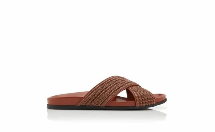 Men Dark Brown Raffia Flat Sandals Manolo Blahnik Sandals