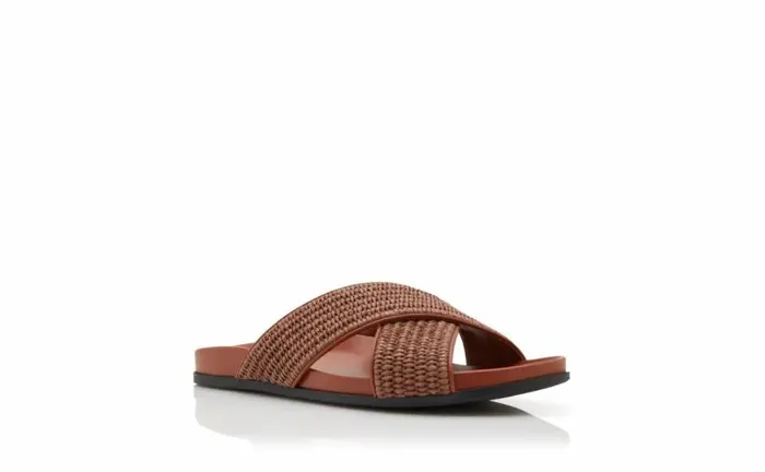 Men Dark Brown Raffia Flat Sandals Manolo Blahnik Sandals