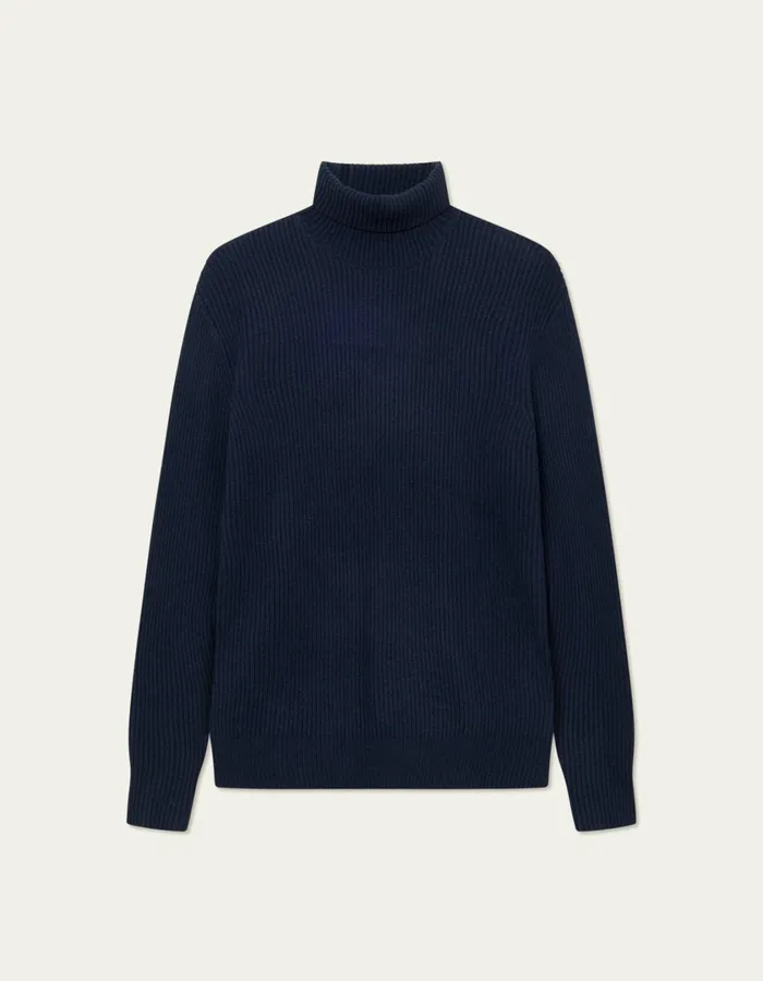 Men Eddie Wool Rib Rollneck Knit 8211 Dark Navy Les Deux Knitwear