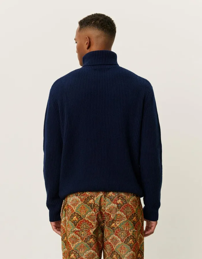 Men Eddie Wool Rib Rollneck Knit 8211 Dark Navy Les Deux Knitwear