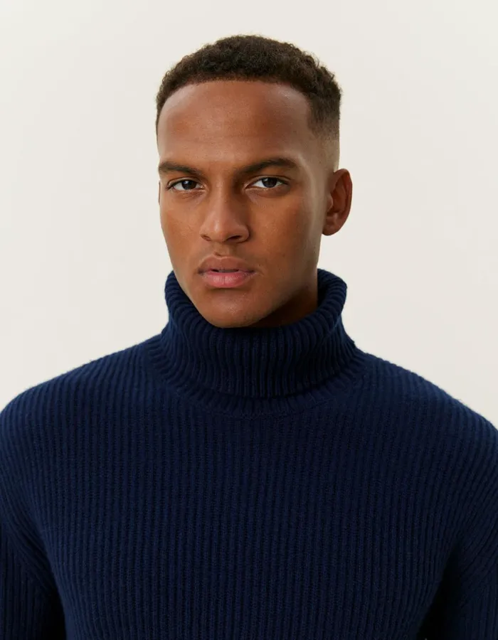 Men Eddie Wool Rib Rollneck Knit 8211 Dark Navy Les Deux Knitwear