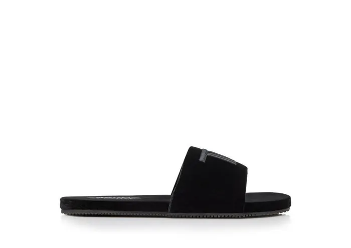 Men Espadrilles and Sandals Tom Ford Velvet Harrison Slipper Black