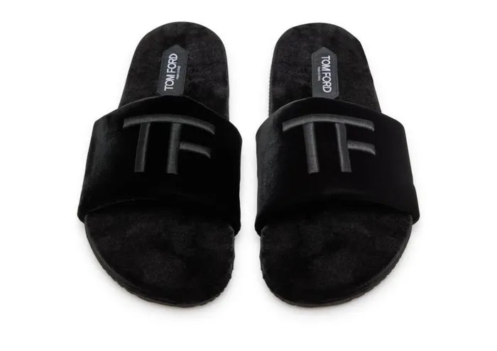 Men Espadrilles and Sandals Tom Ford Velvet Harrison Slipper Black Men Espadrilles and Sandals Tom Ford Velvet Harrison Slipper Black