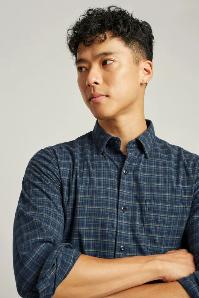 Men Everyday Lightweight Flannel Shirt Blue Gladstone Plaid Bonobos Overshirts