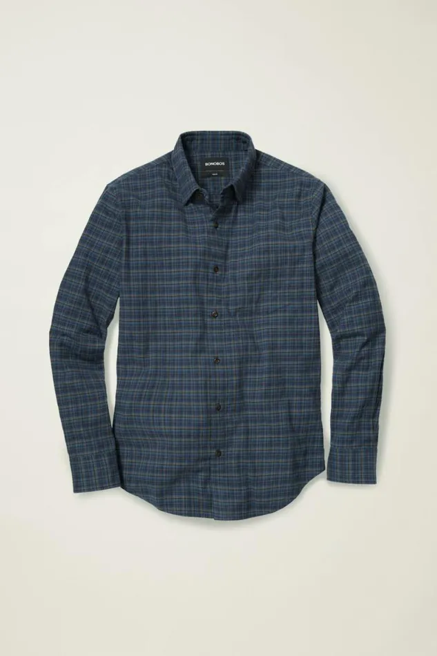 Men Everyday Lightweight Flannel Shirt Blue Gladstone Plaid Bonobos Overshirts