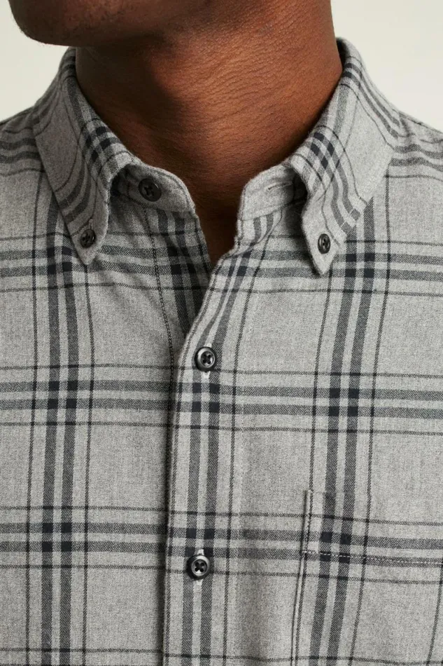 Men Everyday Lightweight Flannel Shirt Grey Darien Plaid Bonobos Overshirts