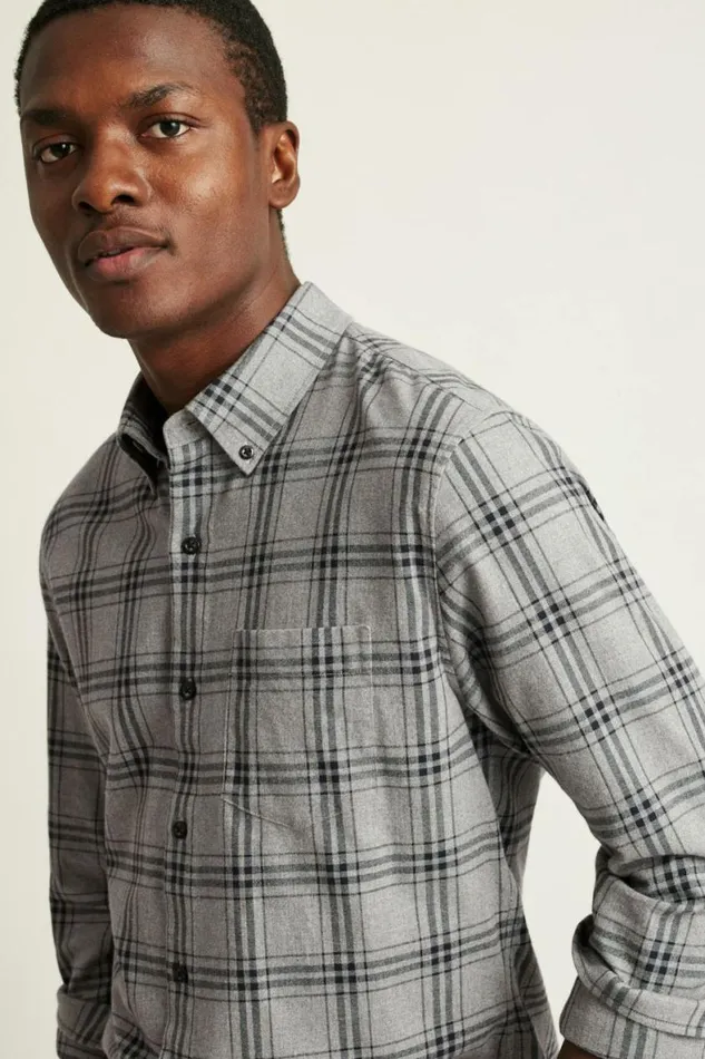 Men Everyday Lightweight Flannel Shirt Grey Darien Plaid Bonobos Overshirts