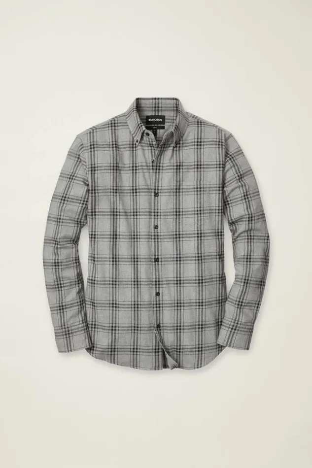 Men Everyday Lightweight Flannel Shirt Grey Darien Plaid Bonobos Overshirts