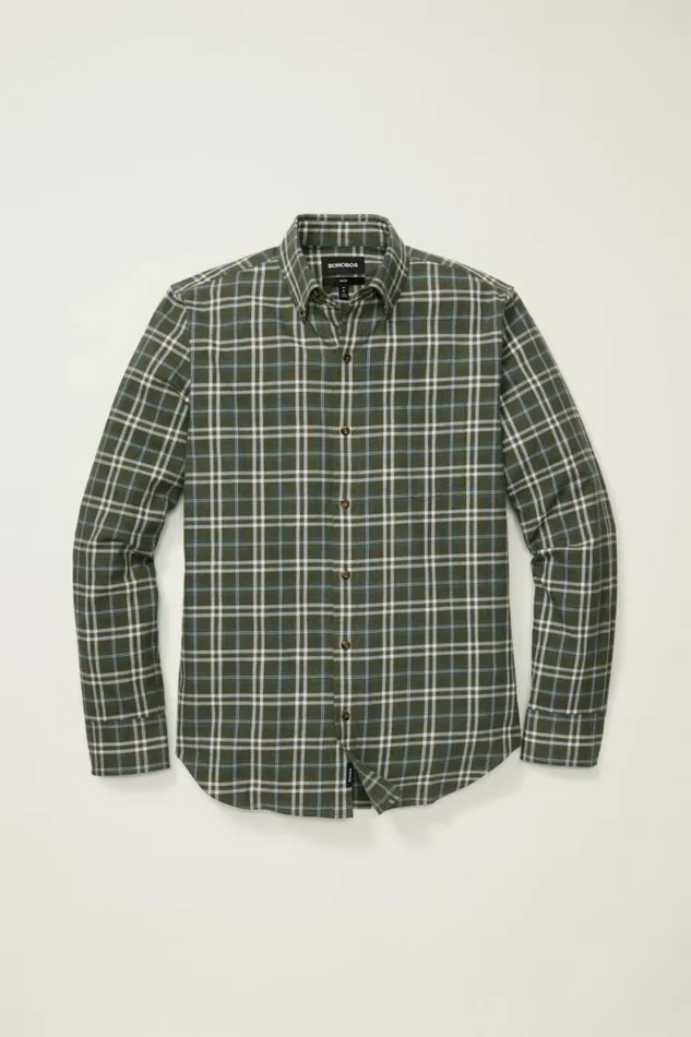Men Everyday Lightweight Flannel Shirt Teal Grey Plaid Bonobos Overshirts