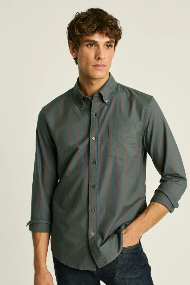 Men Everyday Oxford Shirt Green Rust Stripe Bonobos Business Casual Shirts