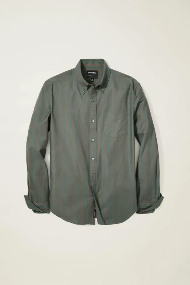 Men Everyday Oxford Shirt Green Rust Stripe Bonobos Business Casual Shirts