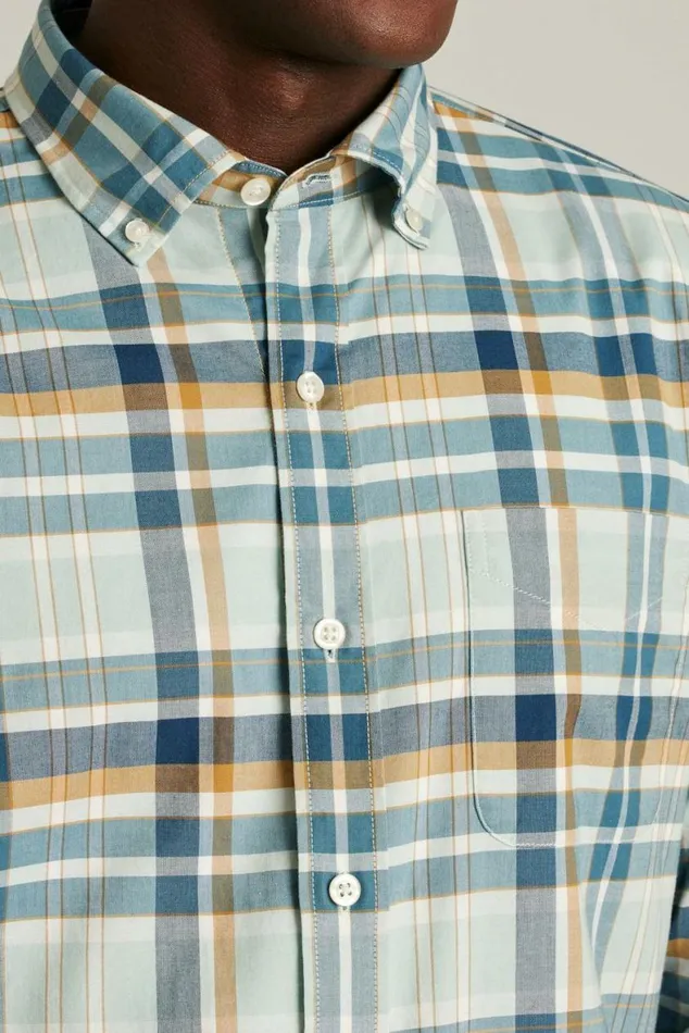Men Everyday Shirt Navy Brown Providence Plaid Bonobos Business Casual Shirts