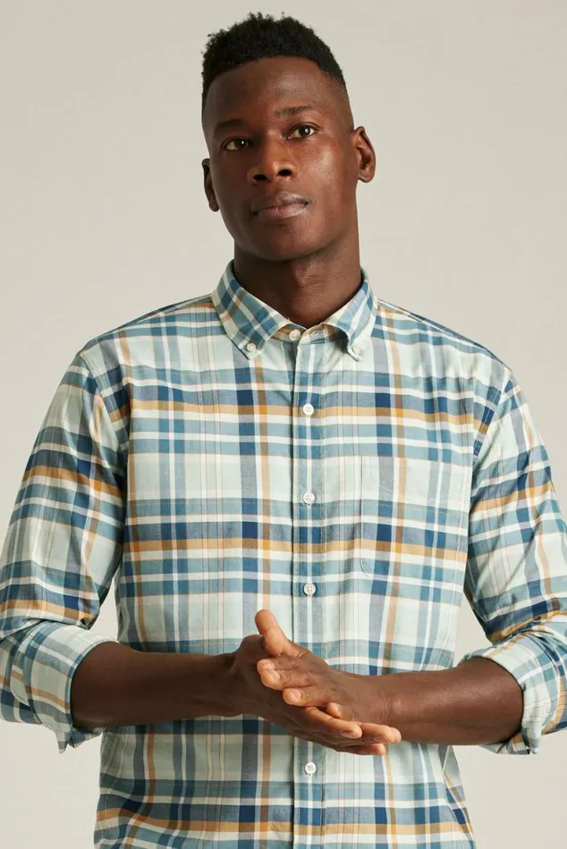 Men Everyday Shirt Navy Brown Providence Plaid Bonobos Business Casual Shirts
