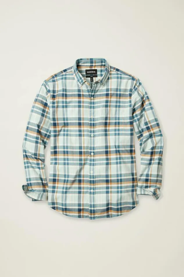 Men Everyday Shirt Navy Brown Providence Plaid Bonobos Business Casual Shirts