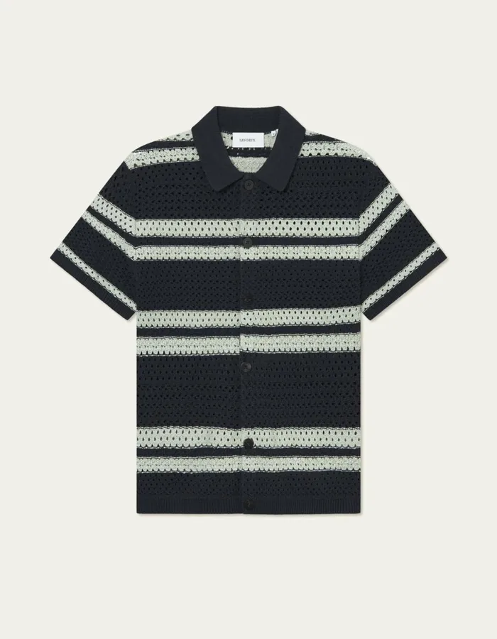 Men Gianni SS Knit Shirt 8211 Dark Navy Les Deux ShirtsOvershirts