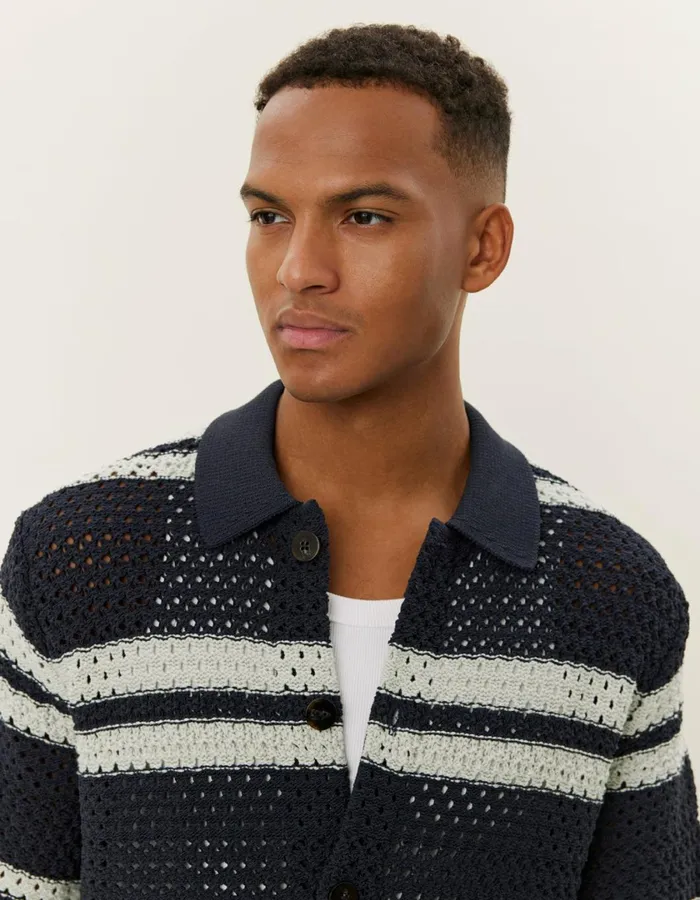 Men Gianni SS Knit Shirt 8211 Dark Navy Les Deux ShirtsOvershirts