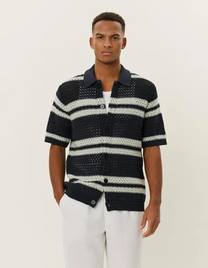 Men Gianni SS Knit Shirt 8211 Dark Navy Les Deux ShirtsOvershirts