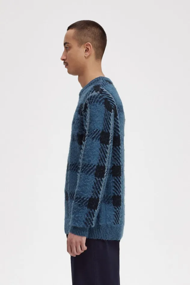Men Glitch Tartan Jumper Midnight Blue Fred Perry Knitwear