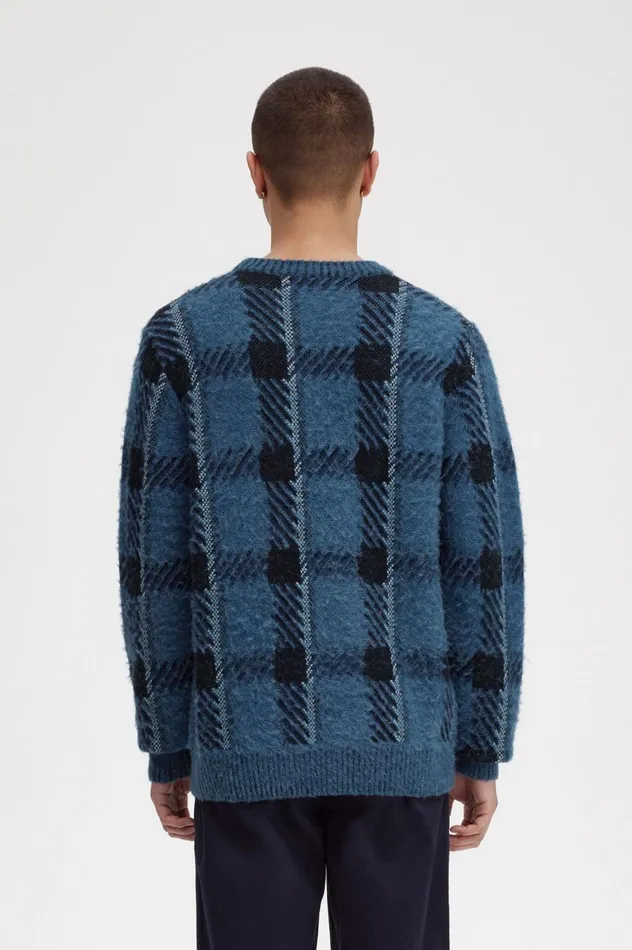 Men Glitch Tartan Jumper Midnight Blue Fred Perry Knitwear