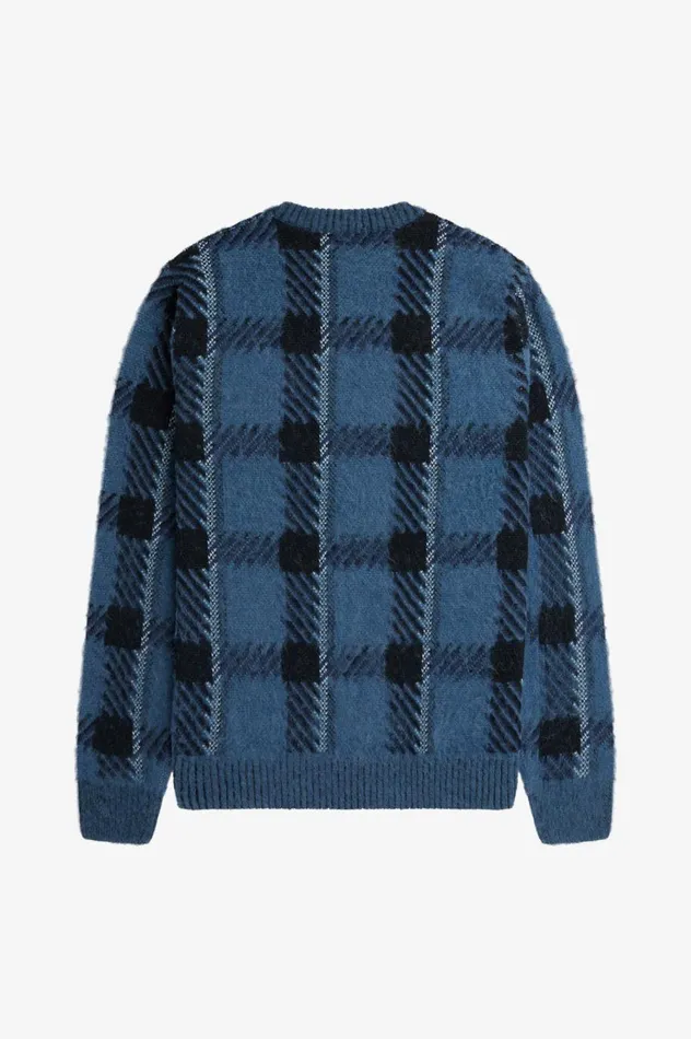 Men Glitch Tartan Jumper Midnight Blue Fred Perry Knitwear
