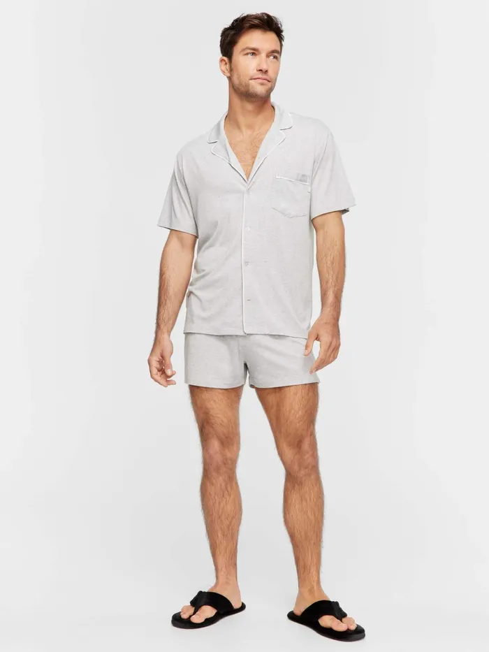 Men Grey Marle Knit Shirt Grey Marle Peter Alexander Tops