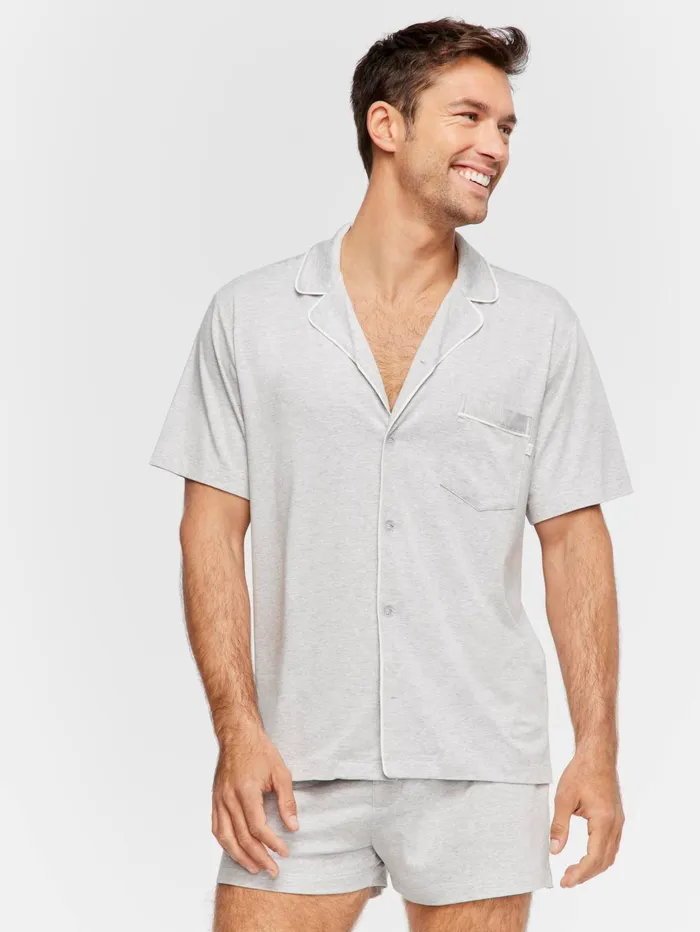 Men Grey Marle Knit Shirt Grey Marle Peter Alexander Tops
