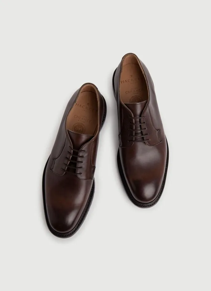 Men Hackett X Cheaney Hackett London Leather Derby Shoes Dark Brown