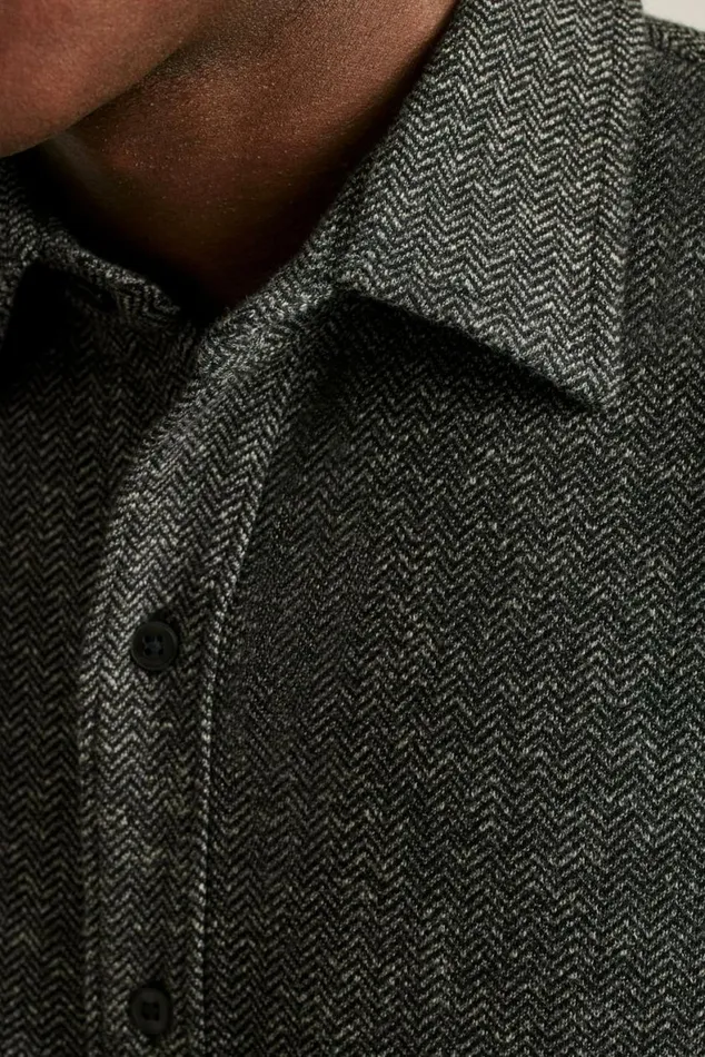 Men Heavyweight Jersey Shirt Charcoal Herringbone Bonobos Business Casual Shirts