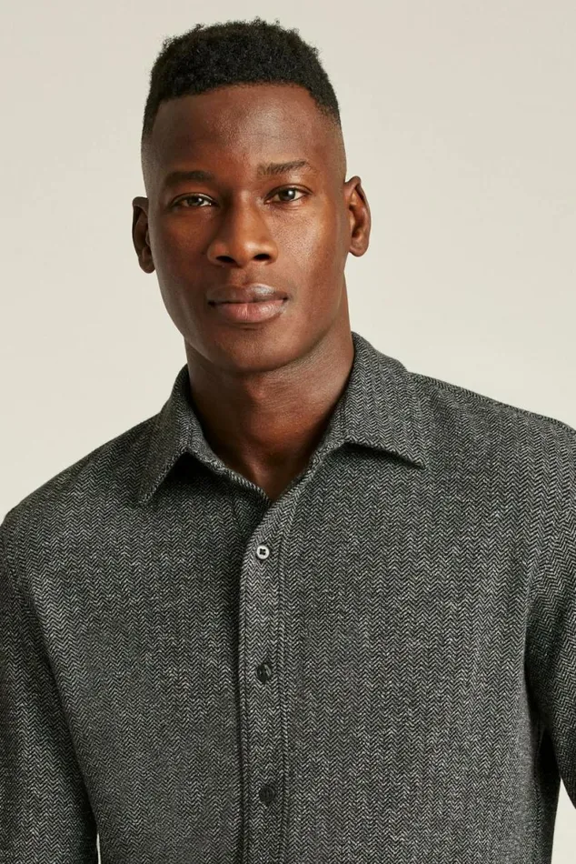 Men Heavyweight Jersey Shirt Charcoal Herringbone Bonobos Business Casual Shirts